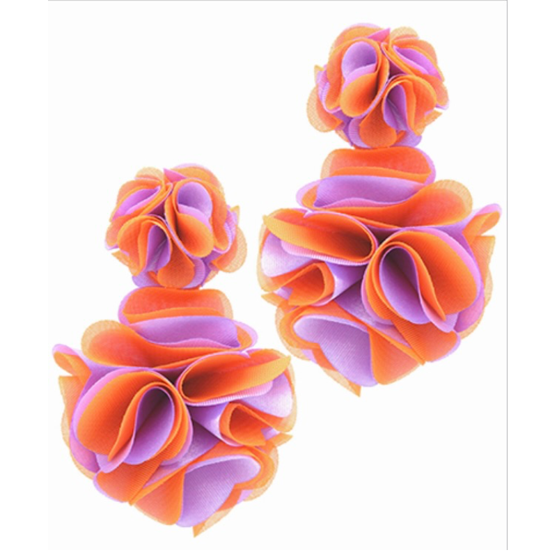 C64-TT Fabric Flower Drop Earrings- orange & purple Main Image