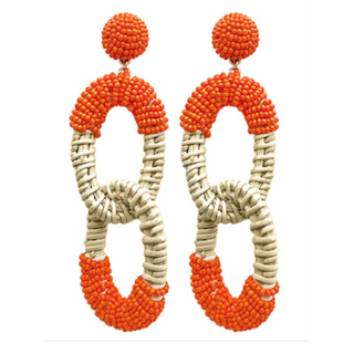 C48- Orange half bead and 2 Rattan Link Earrings