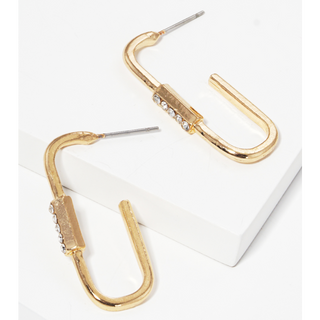 Y17- Gold Metal 10mm Carabiner Open Hoop Earrings with Stones(gold & worn gold)