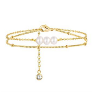 P7-3 PEARL DAINTY BRACELET 18K GOLD-PLATED STAINLESS-STEEL BRACELET