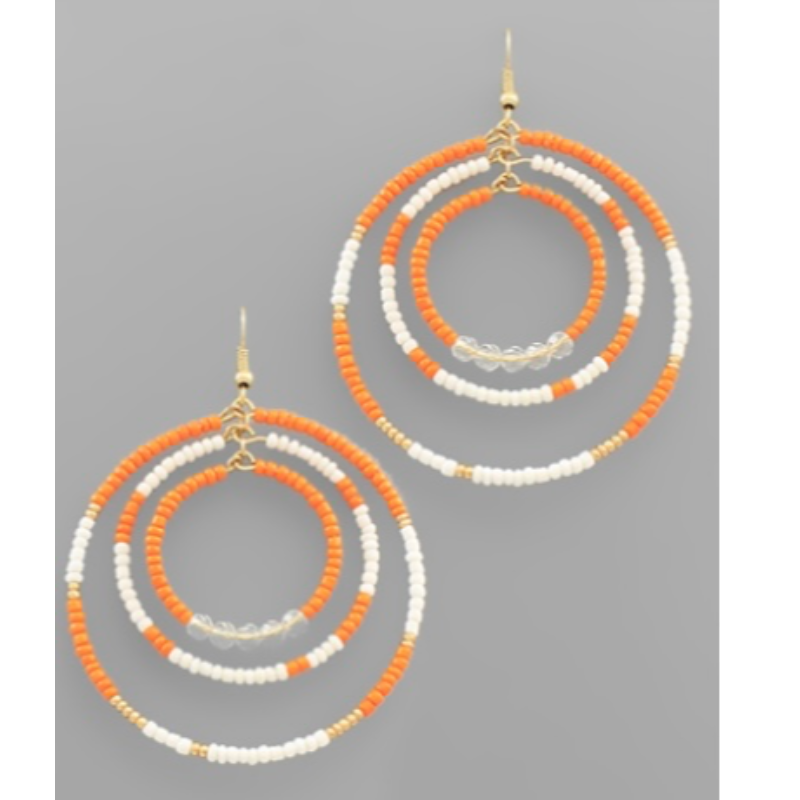 T188- 3” Orange &  White 3 Bead Circle Earrings Main Image