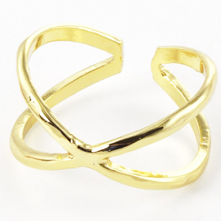 Y5-Gold dipped hammered X Shape Crossover Adjustable Brass Cuff Ring