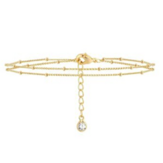 BR2- DROP CZ ON DOUBLE CHAIN- 18K GOLD-PLATED STAINLESS-STEEL BRACELET