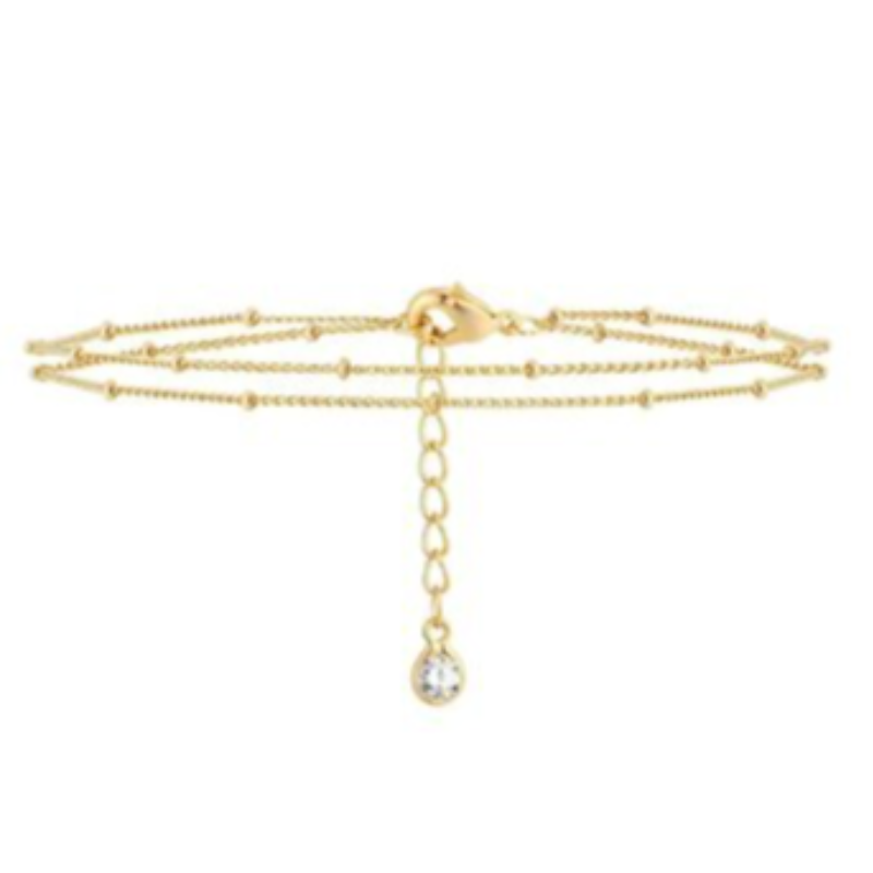 BR2- DROP CZ ON DOUBLE CHAIN- 18K GOLD-PLATED STAINLESS-STEEL BRACELET Main Image