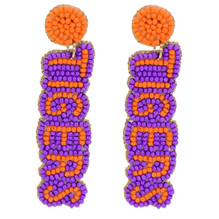 C16- Beaded TIGERS earrings with orange Dot