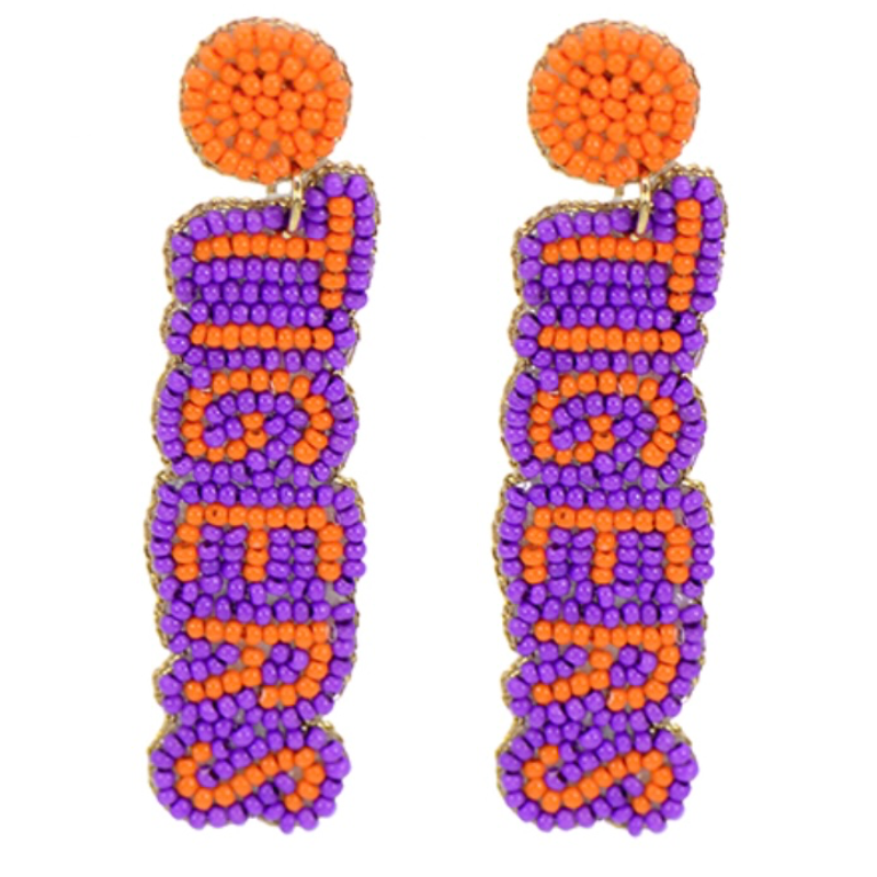 C16- Beaded TIGERS earrings with orange Dot Main Image