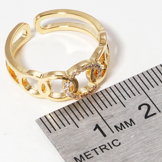 Y7- Gold Dipped CZ Multi Circle Adjustable Cuff Ring (also available in white gold) - Thumbnail 2