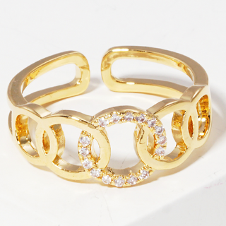 Y7- Gold Dipped CZ Multi Circle Adjustable Cuff Ring (also available in white gold)