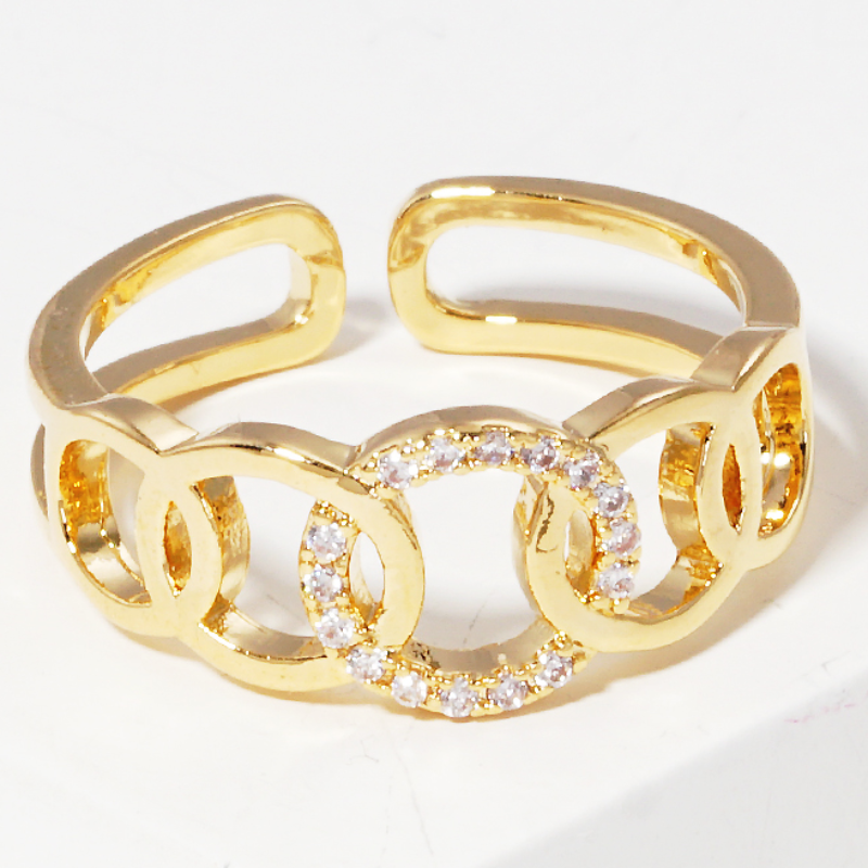 Y7- Gold Dipped CZ Multi Circle Adjustable Cuff Ring (also available in white gold) Main Image