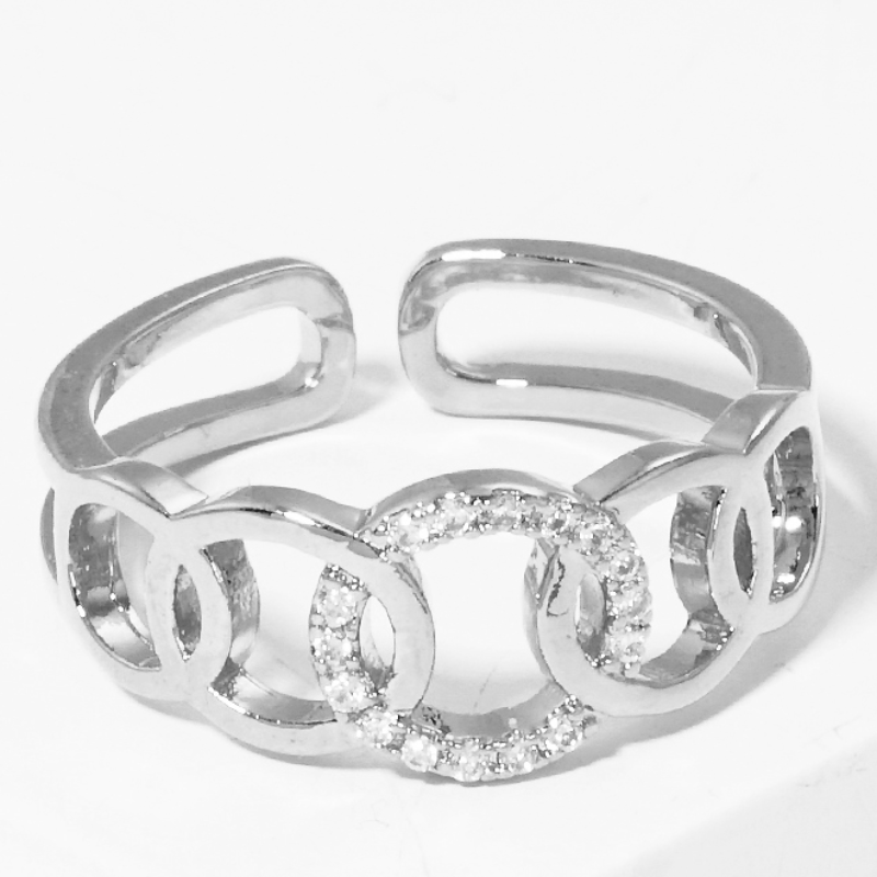 Y7- Gold Dipped CZ Multi Circle Adjustable Cuff Ring (also available in white gold) - Thumbnail (Preview) 3