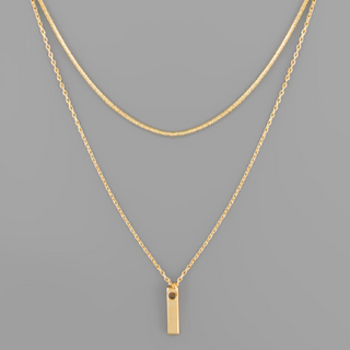 Y81- Bar Charm & Snake Chain Dual Necklace