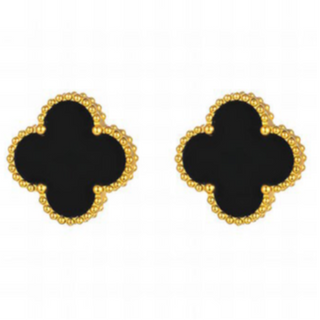 Q40-Black Quatrefoil Earrings- 18K GOLD-PLATED STAINLESS-STEEL "FOUR-LEAF CLOVER" EARRINGS