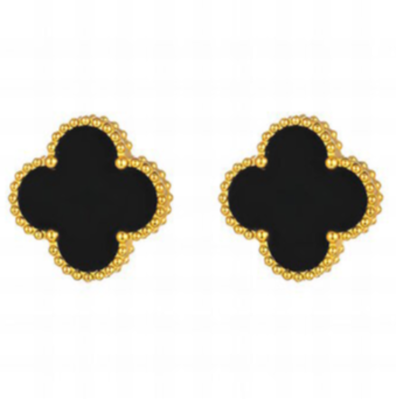 Q40-Black Quatrefoil Earrings- 18K GOLD-PLATED STAINLESS-STEEL "FOUR-LEAF CLOVER" EARRINGS Main Image