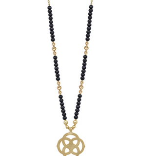 USC56 - Gold Flower Pendant & Black Wood Beads