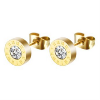 ER2- ROMAN NUMERAL CZ STUDS 18K GOLD PLATED STAINLESS STEEL "INSPIRED" EARRINGS