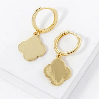 Q8- 18K Gold Dipped 11mm Brass Quatrefoil Drop 10mm Huggie Hoop Earrings