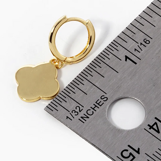 Q8- 18K Gold Dipped 11mm Brass Quatrefoil Drop 10mm Huggie Hoop Earrings - Thumbnail 3