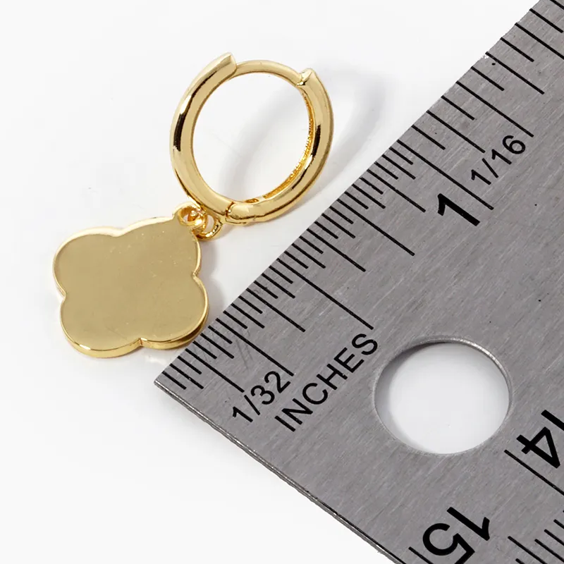 Q8- 18K Gold Dipped 11mm Brass Quatrefoil Drop 10mm Huggie Hoop Earrings - Thumbnail (Preview) 3