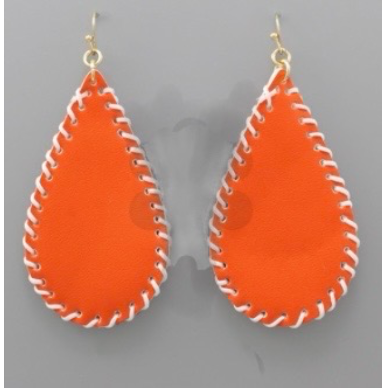 T197-3”Gameday Stitch Leather Earrings Main Image