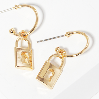 Y95- 10MM METAL PADLOCK DANGLE HOOP EARRINGS - Thumbnail 2