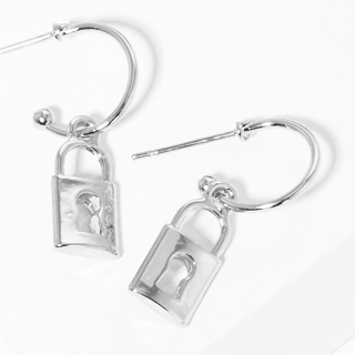 Y95- 10MM METAL PADLOCK DANGLE HOOP EARRINGS