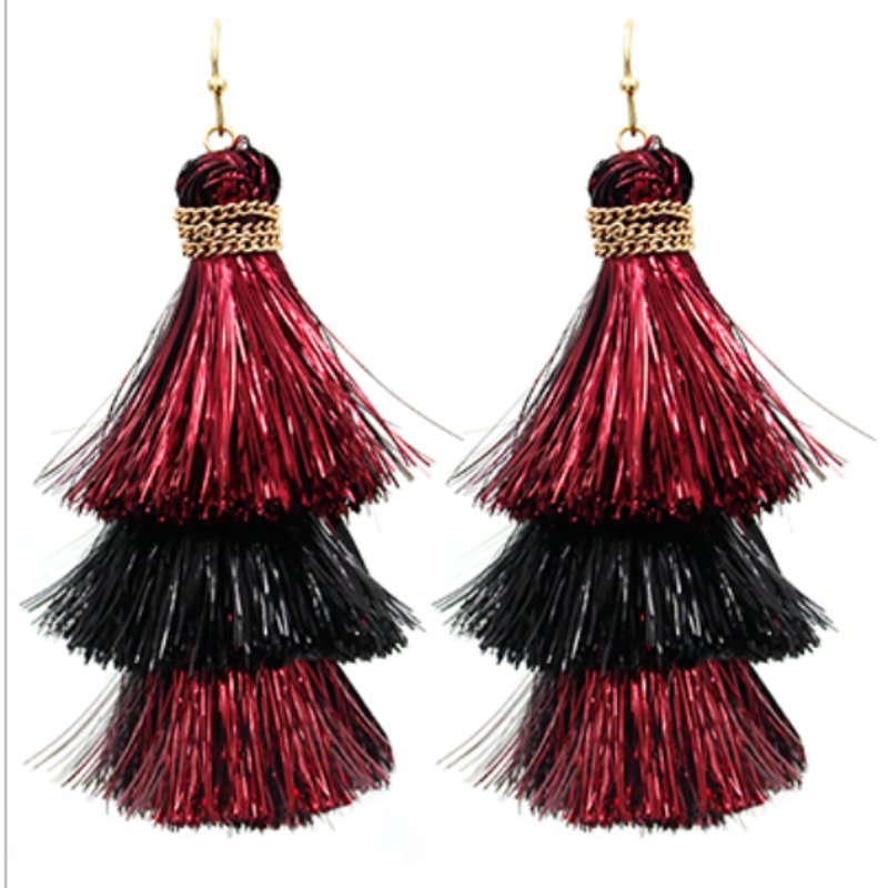 USC95- Tinsel Tiered Tassel Earrings Main Image