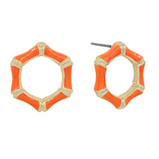 C121- 15mm Orange Bamboo Epoxy Earrings 