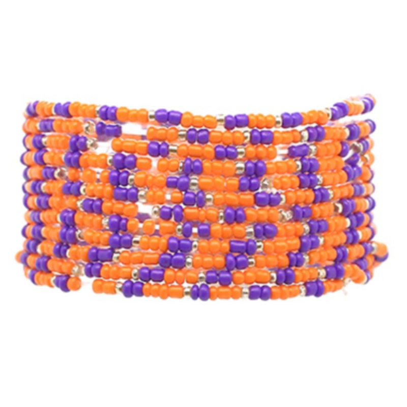 C41- 12 Row seed bead bracelet  - Orange & Purple Main Image