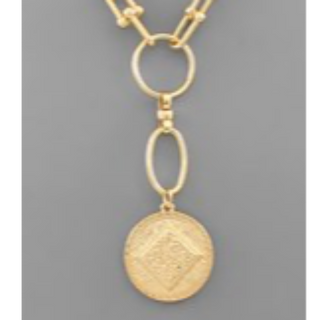 M50- Textured Coin & U Chain Necklace - Thumbnail 2