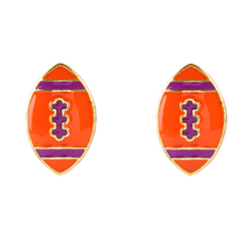 C126- Orange & Purple Epoxy Football Studs Main Image