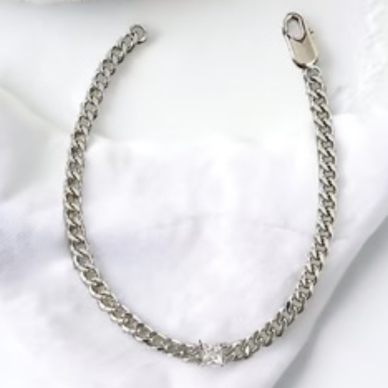 M79-Curb Chain Bracelet with Floating Cubic Zirconia (Gold & Silver and multiple color stones) - Thumbnail (Preview) 3