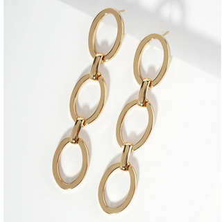 M111-18K Gold Dipped Link Chain Drop Statement Earrings