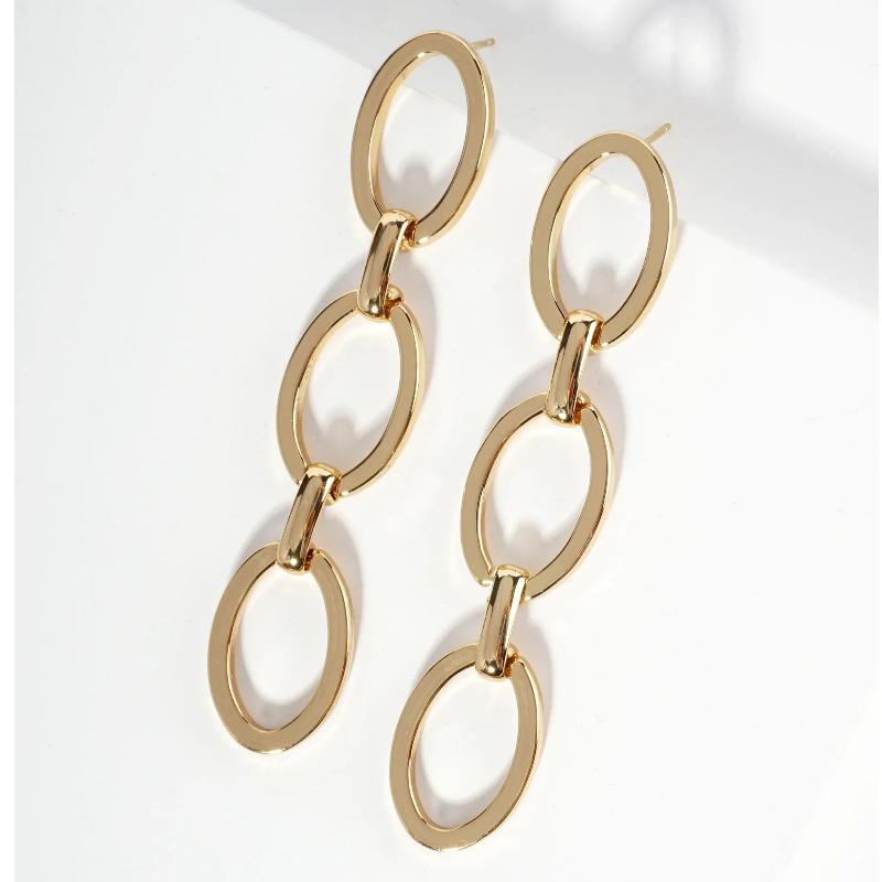 M111-18K Gold Dipped Link Chain Drop Statement Earrings Main Image