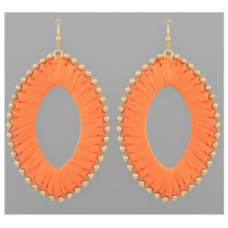 T69- Wrapped Raffia Oval & Beads Earrings