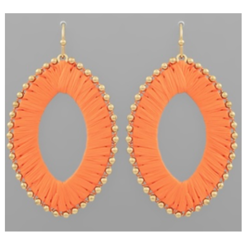 T69- Wrapped Raffia Oval & Beads Earrings Main Image