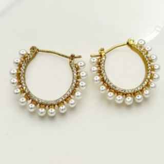 M66- C Shaped Pearl CZ Earrings - Thumbnail 2