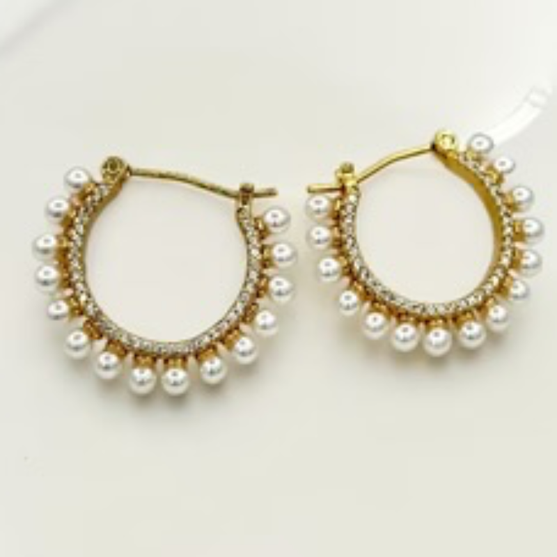 M66- C Shaped Pearl CZ Earrings - Thumbnail (Preview) 2