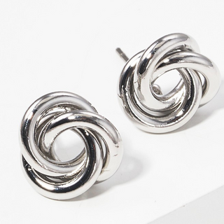 CL24- 12mm Polished Brass Alloy Cast Love Knot Post Stud Earrings (Available in Gold & Silver) - Thumbnail 2