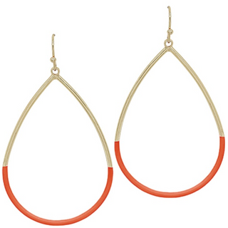 C30- Half Color Coated Teardrop Earrings- orange -