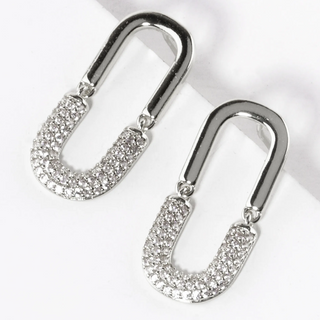 INS2- 14K Gold Dipped CZ Pave Oval Post Earrings - Thumbnail 2