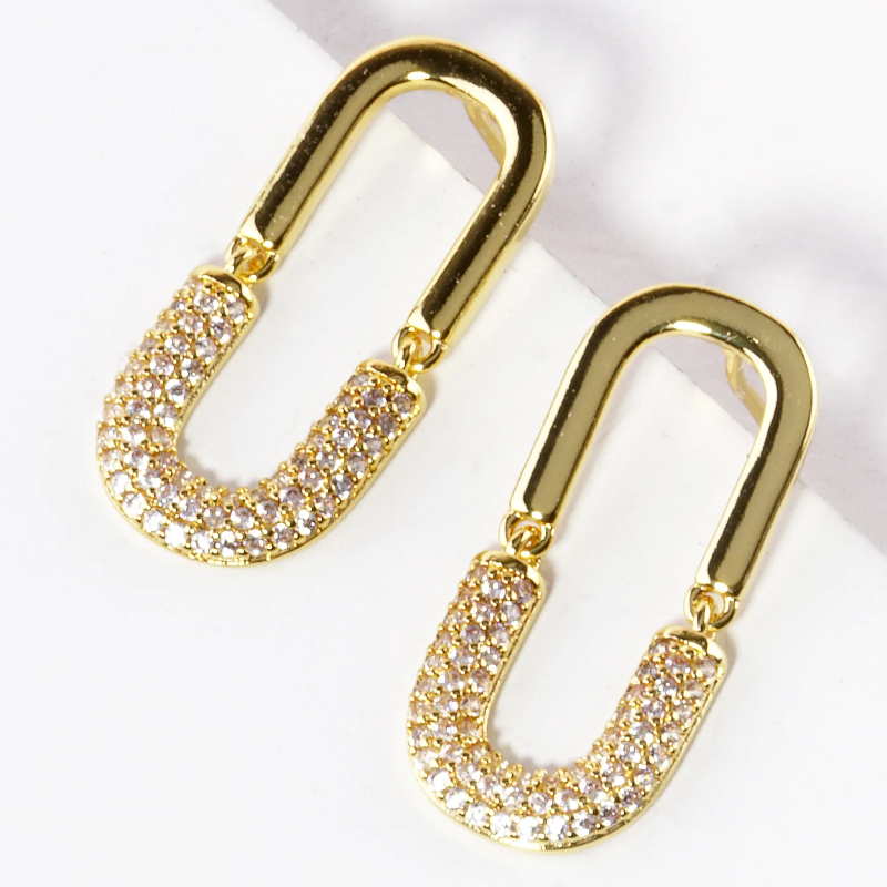 INS2- 14K Gold Dipped CZ Pave Oval Post Earrings Main Image