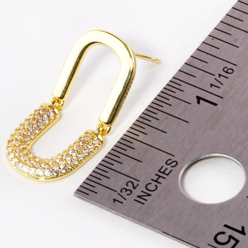 INS2- 14K Gold Dipped CZ Pave Oval Post Earrings - Thumbnail (Preview) 3