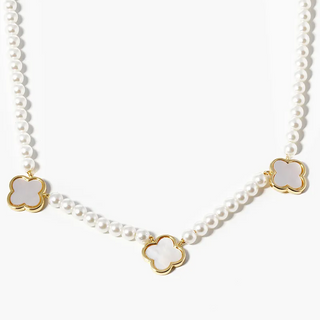 Q5- 18k gold dipped three 10mm mother of pearl quatrefoil pendant necklace