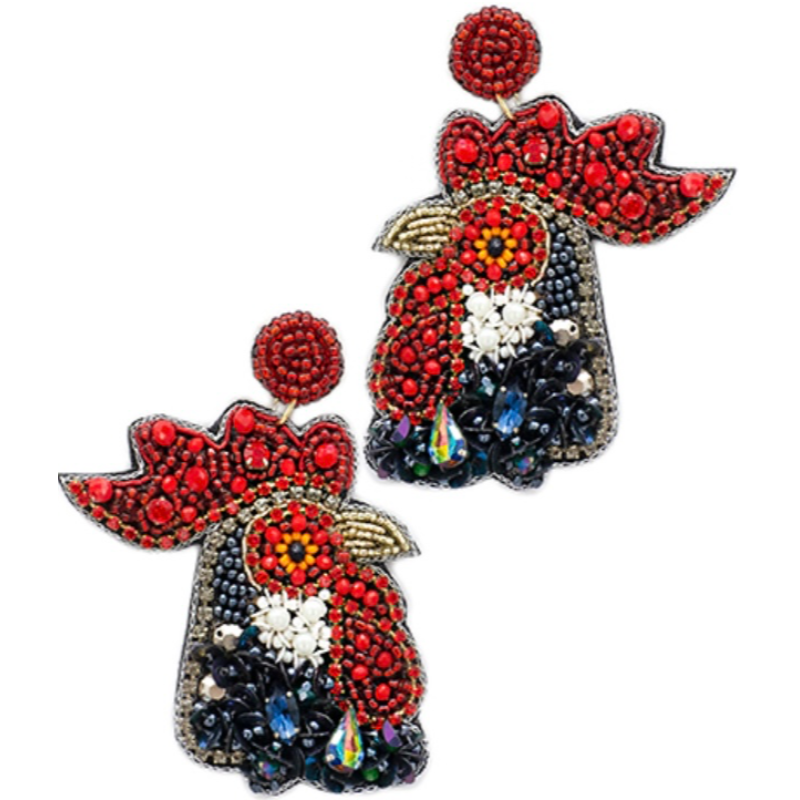 USC24-Beaded Crystal Rooster Earrings Main Image