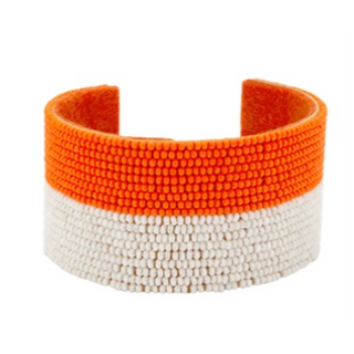 T83-Orange/White Seed Bead Cuff Bracelet