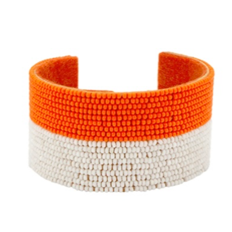 T83-Orange/White Seed Bead Cuff Bracelet Main Image