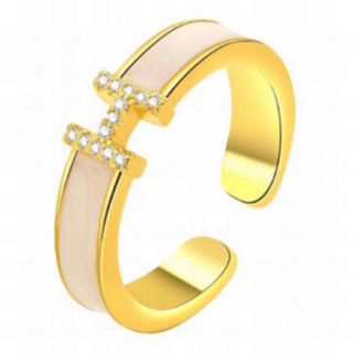 R4-"LETTER "H" 18K GOLD-PLATED STAINLESS-STEEL ring