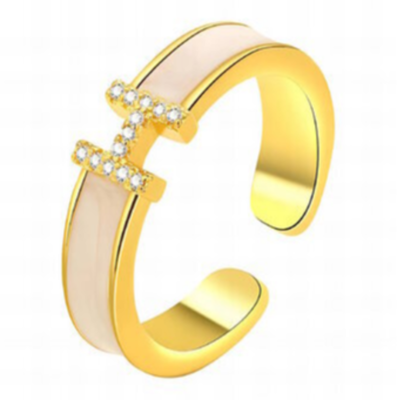 R4-"LETTER "H" 18K GOLD-PLATED STAINLESS-STEEL ring Main Image