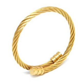 B1-18K TWISTED CABLE GOLD PLATED STAINLESS STEEL BRACELET - Thumbnail 2