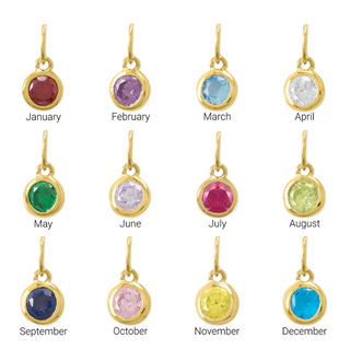 CL38-14 Karat Gold Plated Round CZ Birthstone Charms (January-December)